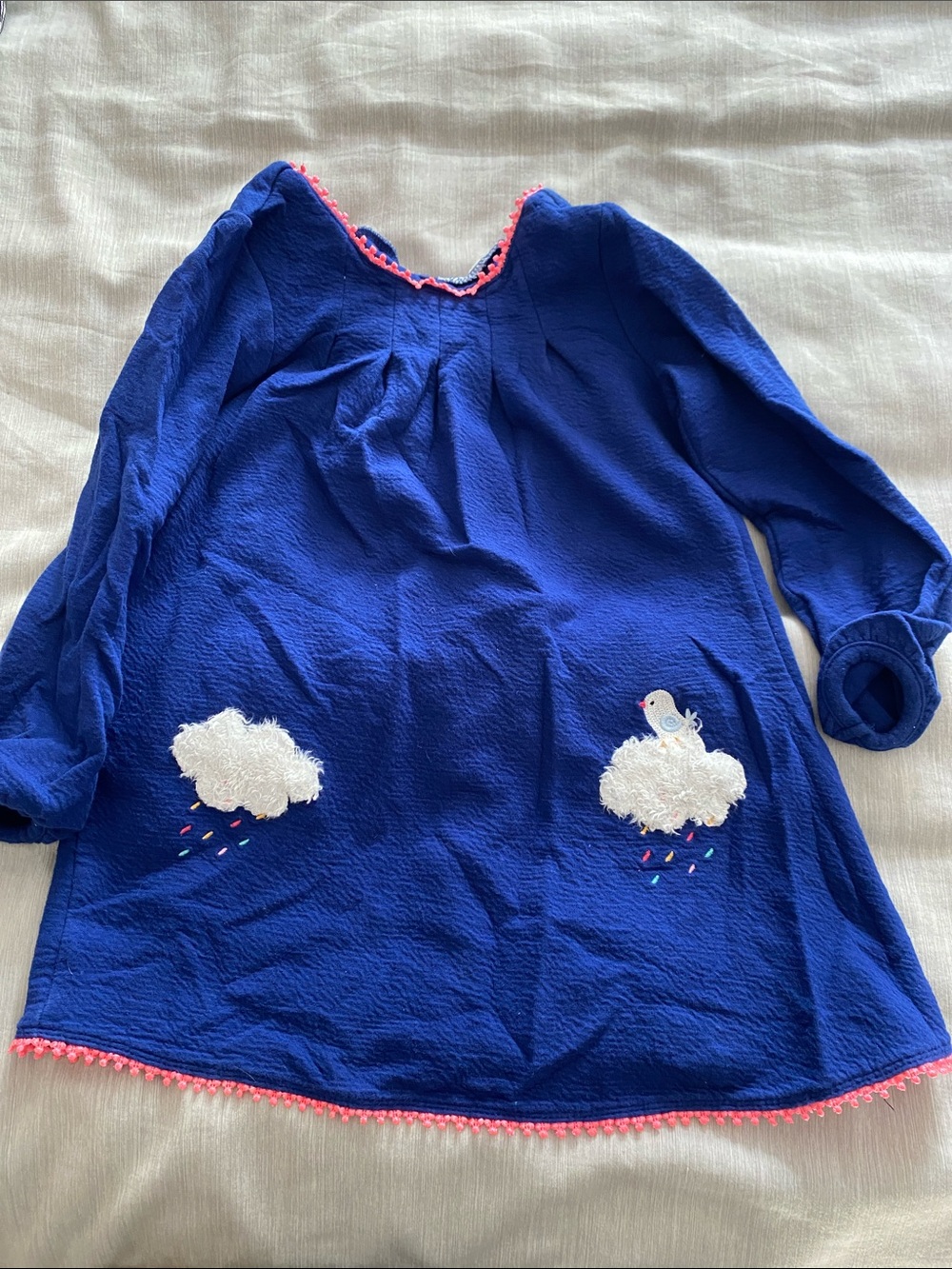 Catimini Royal Blue Girls Dress with Cloud & Bird Embroidery